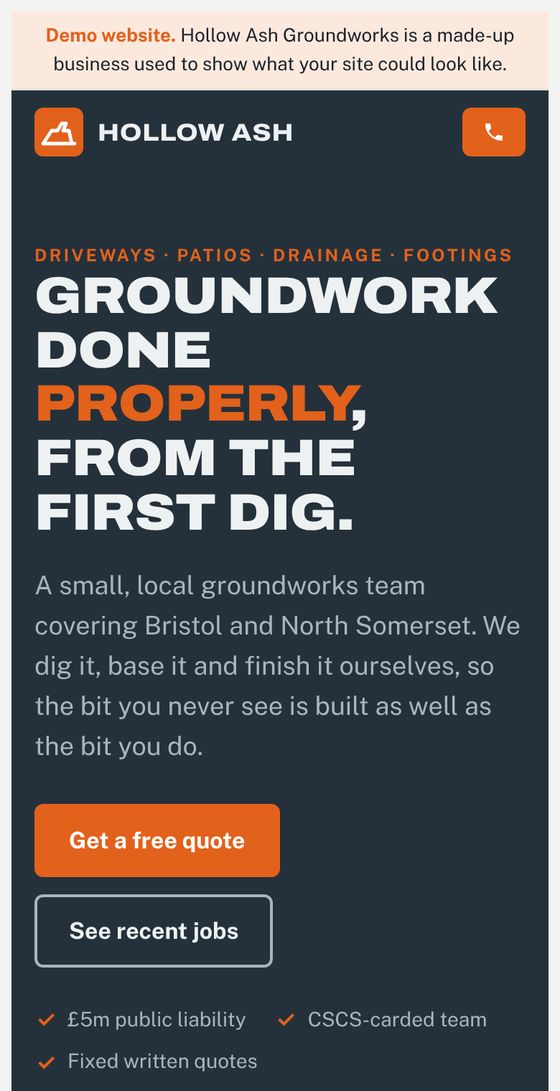 Groundworks example site on a phone
